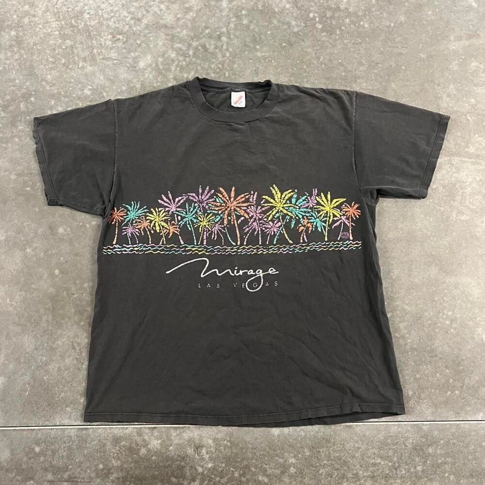 Vintage 90s Distressed Mirage Las Vegas Wrap Around Palm Tree T-Shirt